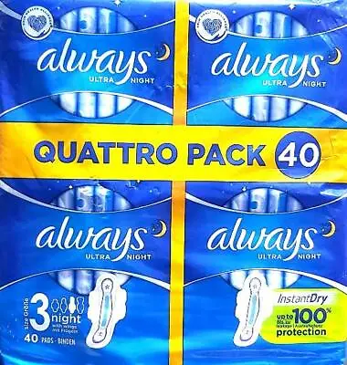 £6.99 • Buy Always Ultra Night Sanitary Towels Pads With Wings Instant Dry Pack 40 80 120 