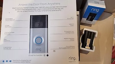 Ring Video Doorbell 2 Blackadaptor Plate Wedge+cnr Kits+ 2 Batteries  • $145