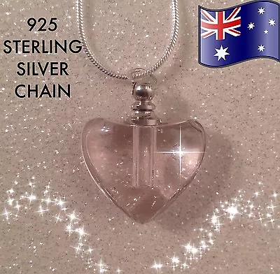 $9.90 • Buy 925 Sterling Silver Glass Heart Bottle Essential Oil Diffuser Pendant Necklace