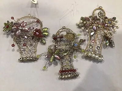 Lot Of VICTORIAN TRADING CO Metal Bejeweled Flower Baskets Xmas Ornaments • $14.95