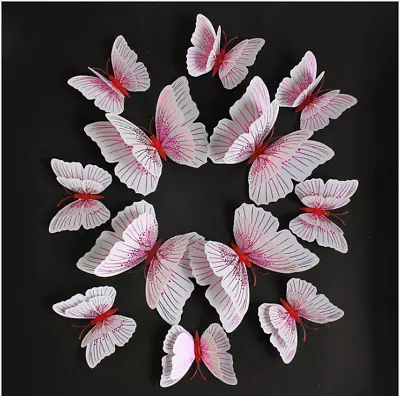 New 12PCs PVC Butterfly 3D Wall Decors Wall Art Wall Home Decor Sticker/Magnet • £3.49