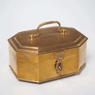Vintage Brass Tea Caddy Carrying Hinge Storage Safe Box W Handle Made In India • $60