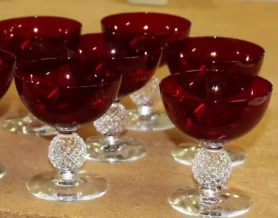 6 Morgantown Ruby Red Glass Golf Ball Low Sherbert Champagne Glasses  MINT • $60