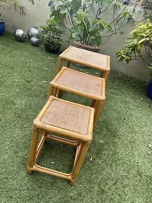 Vintage Bamboo And Cane Nest Set Of 3 Tables • £65