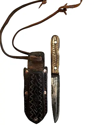 Vintage Custom Mountain Man Knife High Carbon Blade Pig Sticker Leather Sheath • $145