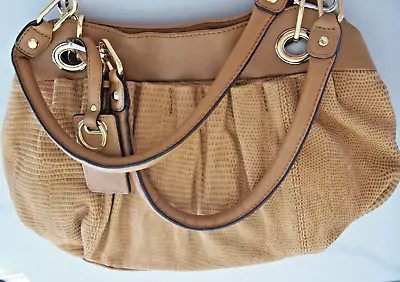 B Makowsky Embossed Leather Handbag Satchel Shoulder Bag Purse British Tan • $19.99