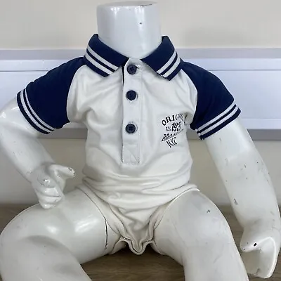 £2.54 • Buy Minoti Baby Boys Navy Blue Beige Short Sleeve Polo Shirt Bodysuit UK 3-6 Months