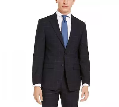 NWT Calvin Klein Men's Extra-Slim Stretch Wool Suit Jacket Blue Windowpane • $29.25