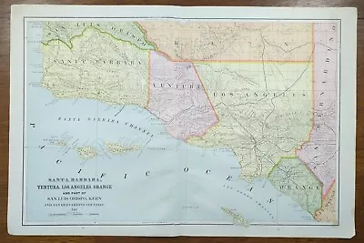 1892 SANTA BARBARA VENTURA LOS ANGELES ORANGE COUNTY Map ~ Old Antique Original  • $61.16