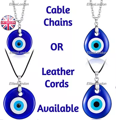 Turkish Evil Eye Pendant Necklace Glass Nazar Kabbalah Lucky Protection UK STOCK • £1.99