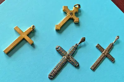Vintage Lot Of 4 Cross Pendants Necklace / 1 Sterling • $18