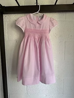 EUC Kidiwi France Girls Smocked Dress SIZE 5 Peter Pan Collar PINK Lined Cotton • $34.99