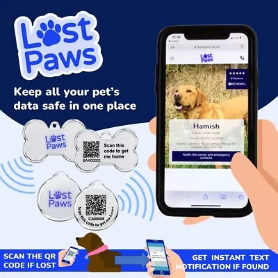 Pet Identity Tag With Unique QR Code | Free Microchip Data Storage | SMS Alerts • £9.95