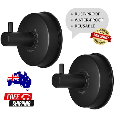 YOHOM 2Pc Suction Cup Hooks Bathroom Shower Towel Holder Rack Hanger Heavy Black • $27.44