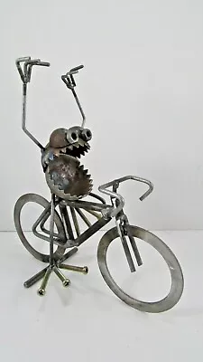 Handmade Hardware Bolts Nuts Metal Figurine Mad Scary Creature Riding On A Bike • $19.99