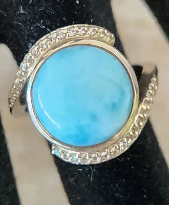  Marahlago Larimar Sterling 925 Ring White Sapphires Statement Pc Blue Sz 7  • $225