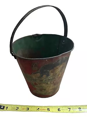 Vintage Tin Metal Toy Sand Pail Bucket 5 1/2” Tall Beach Scene • $19