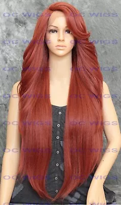 Long Full Volume Straight Heat Safe Lace Front Human Hair Blend Wig Red EVFA • $92.85