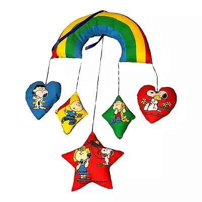 Peanuts Snoopy Charlie Brown Plush Hanging Rainbow Hearts Mobile 80s Vintage • $18.98