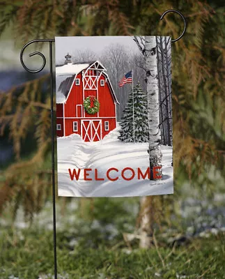 $8.98 • Buy Toland Welcome Winter Barn 12x18 Country Holiday Snow USA Garden Flag