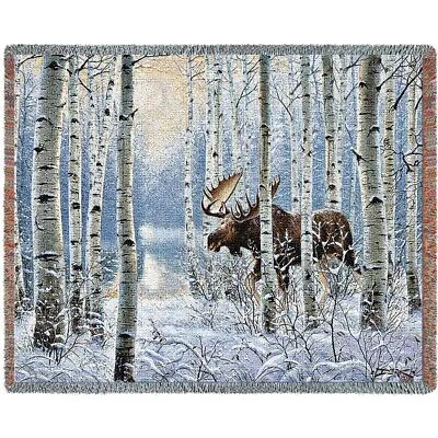 New Moose Woven Cotton Afghan Gift Throw Blanket Outdoor Rustic Decor Cabin Rack • $45.35