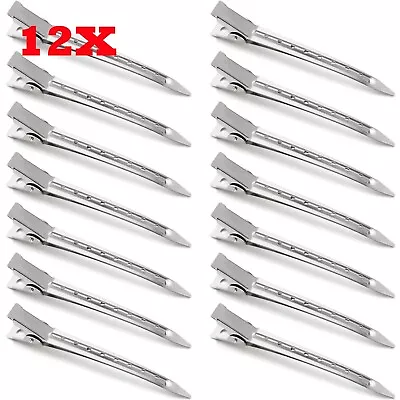 12 Pcs Metal Duck Bill Sectioning Clips Hair Wave Alligator Clamp Barber Cutting • $7.85