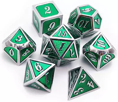 7 Die Metal DND Dice Set Green Elven Goblin D&D Dice Set For Dungeons And Dragon • $31.12