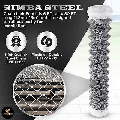 Galvanized Steel 6 X 50 FT Roll Chain Link Fence Fabric 11.5 GA Heavy Duty SIMBA • $261.50