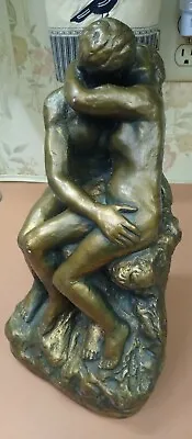 Vintage Brass Nude Chalkware Statue Kissing Man And Woman Marwal Ind Inc Signed • $89.95