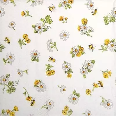 4x Single Cocktail Paper Napkins For Decoupage And Party - Daisy All Over • £1.19