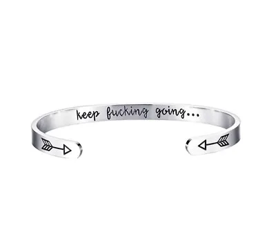 £3.99 • Buy Silver Bangle Bracelet Open Cuff Bangle Ins Letter Engraved Keep Fucking Going 