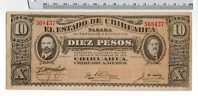 1914 El Estado De Chihuahua 10 Pesos Mexico Mexican Banknote Billete • $14.95