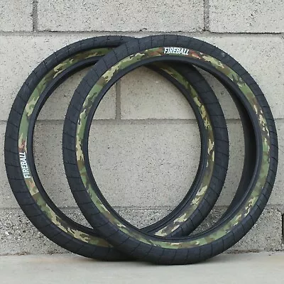 ECLAT BMX FIREBALL 20 X 2.40  BICYCLE TIRES BLACK W/ CAMO SIDEWALLS 100 PSI • $79.95