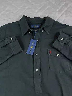 *NWT* Polo Ralph Lauren Popover Shirt Mens (XL) Black Quarter Button Down • $59.99