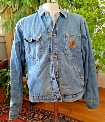 $34.95 • Buy Vintage Carhartt Aztec Lined Jean Jacket L 90s Work Worn