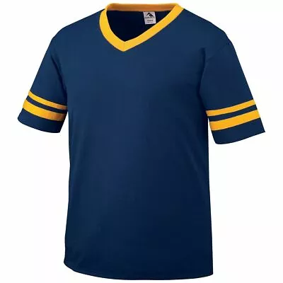 Augusta Sportswear Men's V-Neck Baseball Jersey Tee Striped Sleeves T-Shirt 360 • $18.85