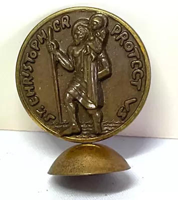 Vintage Bronze St. Christopher Religious Medal On Stand • $17.99