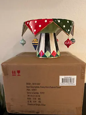 MacKenzie Childs Granny Kitsch Pedestal Platter Christmas Courtly Check NEW+BOX • $258