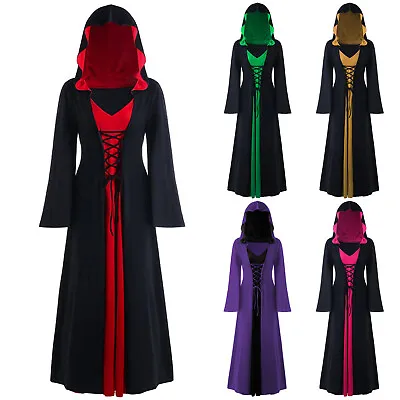 Womens Medieval Hooded Robe Vintage Gothic Gown Witch Cosplay Costume Dress Cape • $6.15