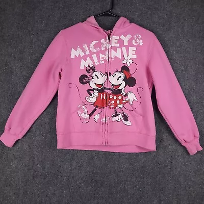 Mickey & Minnie Mouse Hoodie Pink Full Zip-Up Disney Sweatshirt Youth M-L Read • $12.36