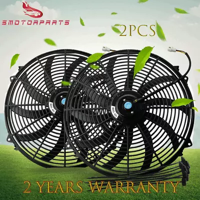 $59.95 • Buy 2X Universal 16 Inch Slim Fans Push Pull Electric Radiator Cooling 12V Mount Kit