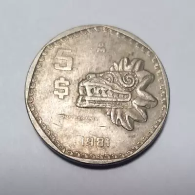 1981 Mexico 5 Pesos | Feathered Serpent God Quetzalcoatl Coin • $2.50