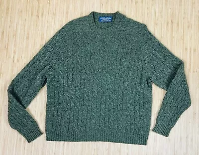 Brooks Brothers Vintage GREEN Shetland Wool Crewneck Sweater Fisherman Weave • $59.99
