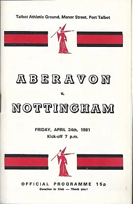 Aberavon v Nottingham 24 Apr 1981 RUGBY PROGRAMME • £4.99