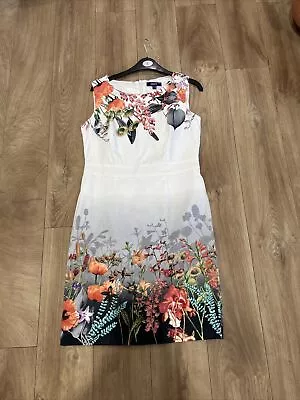 Women’s MEXX Dress Size 10 Uk Pencil White Floral Sleeveless Round Neck Cotton  • £9.99