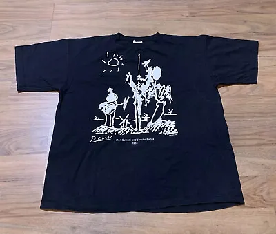 $100 • Buy Vintage Pablo Picasso Don Quixote Sancho Panzo Art T-shirt Adult Medium Black 