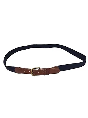 Vintage COACH Mens Sz 42 Blue Natural LINEN Belt Brown Leather And Brass Buckle • $44.95