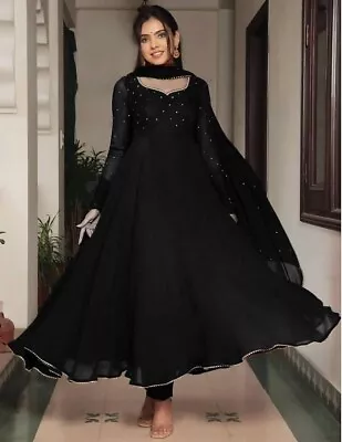 Gown Bollywood Pakistani Party Wear Black Anarkali Indian Designer Wedding Gown • $32.99