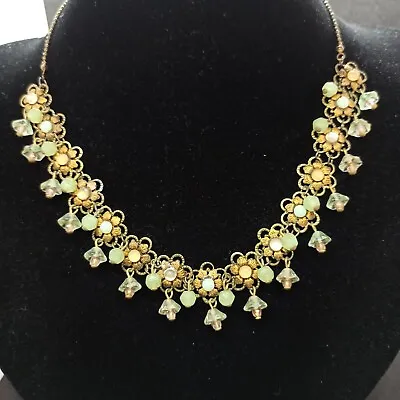 Michal Negrin Necklace Fairy Flowers Chandelier Pastel Green Beads NWT Gift Box • $78.40