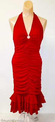 Sexy Vintage 90's Ladies Red Body Hugging Poly/Spandex Cha Cha Halter Dress 4 • $49.98